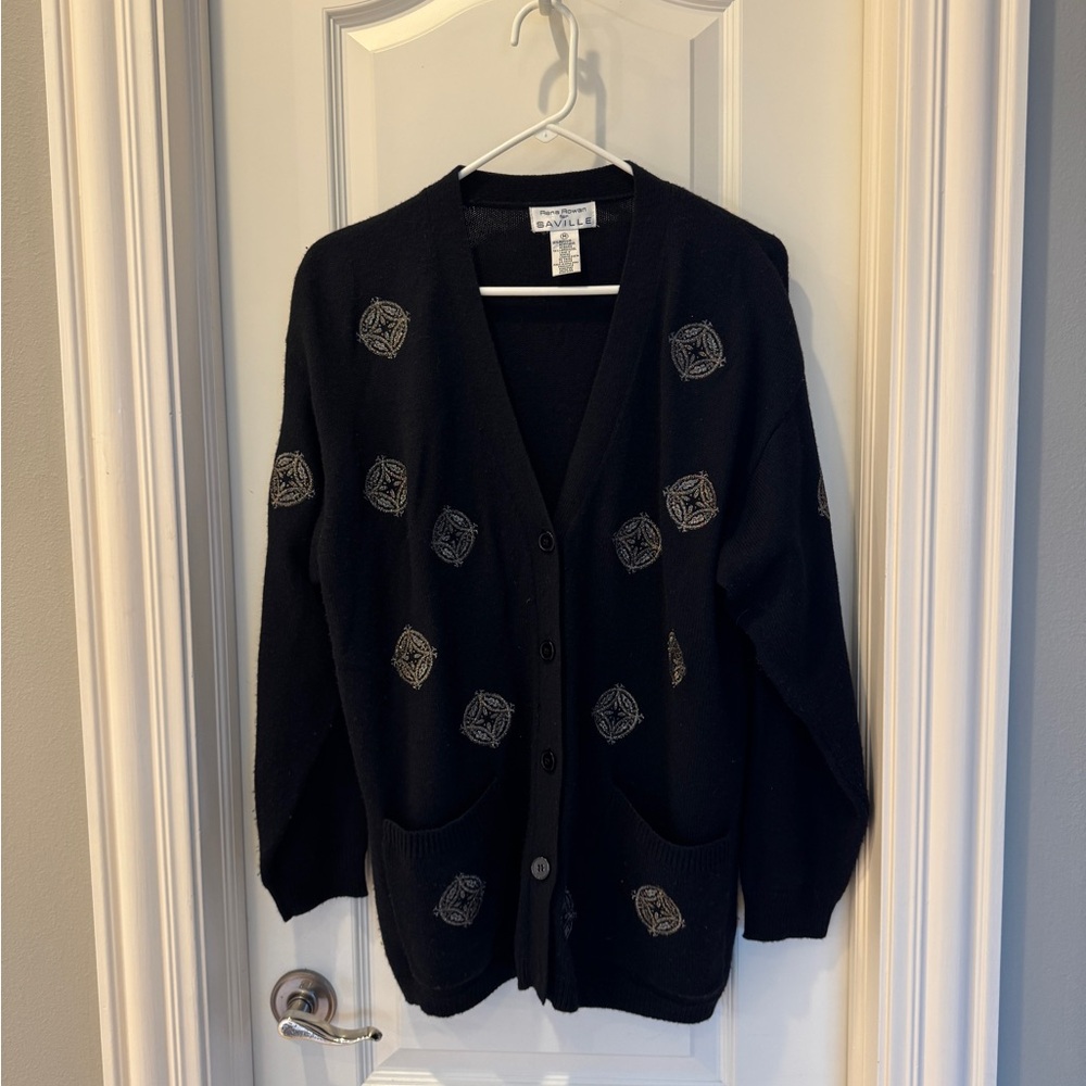 Rena Rowan Black Cardigan with Gray Accents